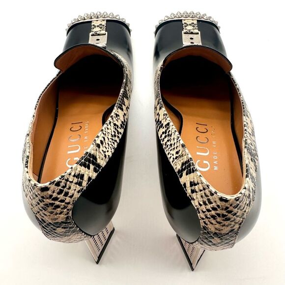 Gucci Spice Lux Python Avana Black and Silver Spiked Metal Heel Pumps EU 39 US9 - Picture 6 of 14
